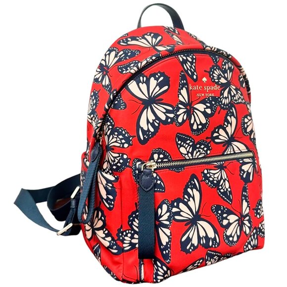 G Kate Spade Chelsea Nylon Medium Backpack Red Navy Butterflies KB591 NWT $299 main image 7
